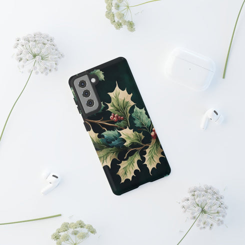 Dark Green Festive Holly in Watercolor - Impact Resistant Phone Case